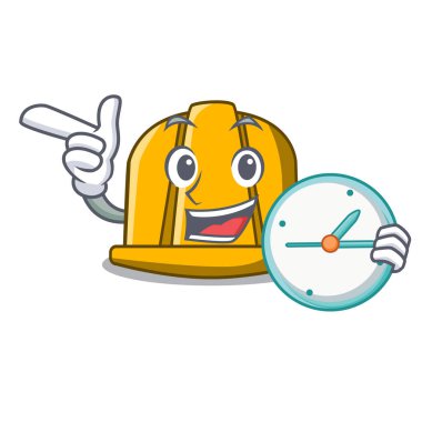 Saat inşaat kask karakter karikatür vektör çizim ile