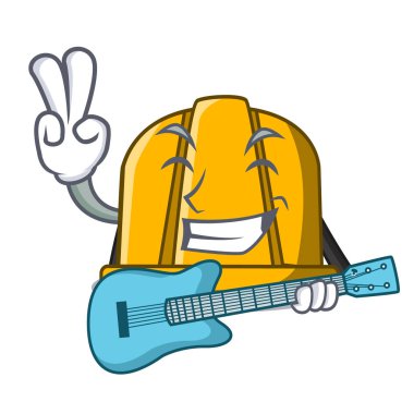 Gitar inşaat kask maskot karikatür vektör çizim ile