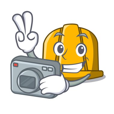 Fotoğrafçı inşaat kask maskot karikatür vektör çizim