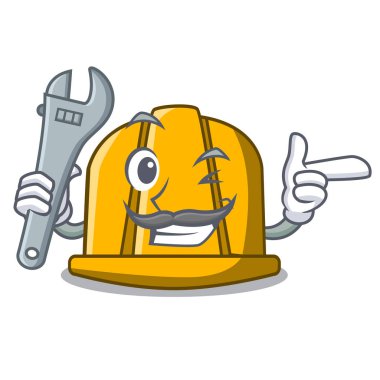 Mekanik inşaat kask maskot karikatür vektör çizim