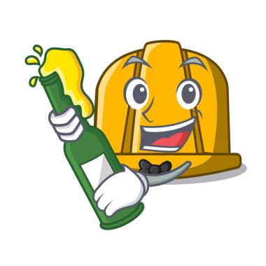 Bira inşaat kask maskot karikatür vektör çizim ile