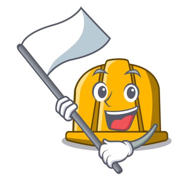 Bayrak inşaat kask maskot karikatür vektör çizim ile