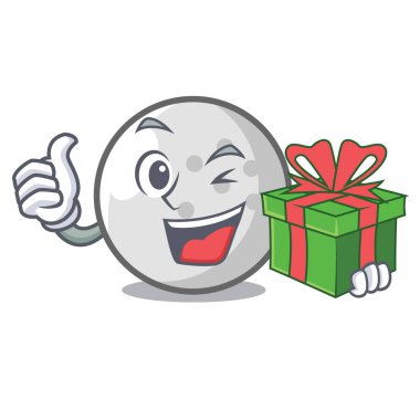 Hediye golf topu maskot karikatür vektör çizim ile