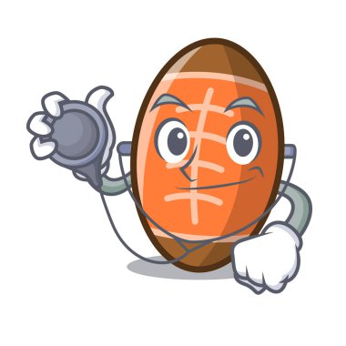 Doktor rugby topu karakter karikatür vektör çizim