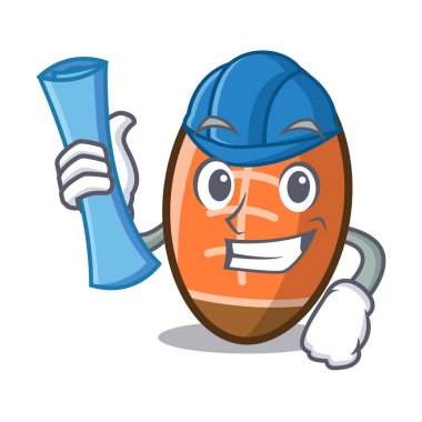 Mimar rugby topu karakter karikatür vektör çizim