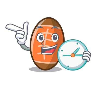 Saat rugby topu karakter karikatür vektör çizim ile