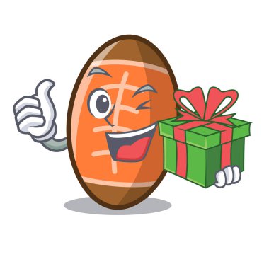 Hediye rugby topu maskot karikatür vektör çizim ile