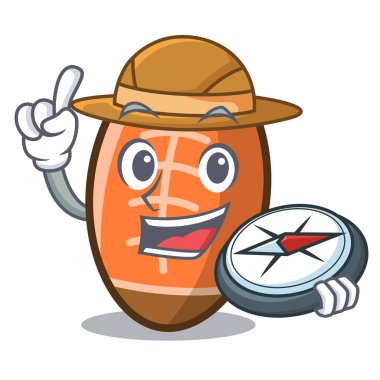 Explorer rugby topu maskot karikatür vektör çizim