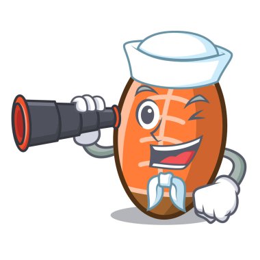 Denizci dürbün rugby topu maskot karikatür vektör çizim ile