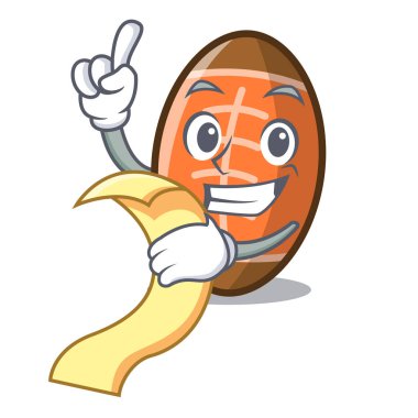 Menü rugby topu maskot karikatür vektör çizim ile