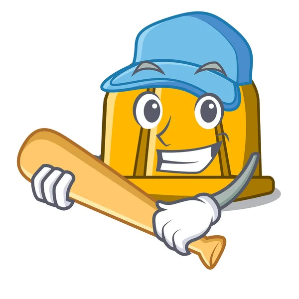 Jogando Beisebol Construção Capacete Personagem Cartoon Vetor Ilustração — Vetor de Stock