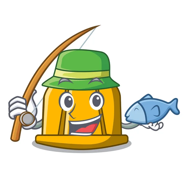 Pesca Construcción Casco Mascota Dibujos Animados Vector Ilustración — Vector de stock