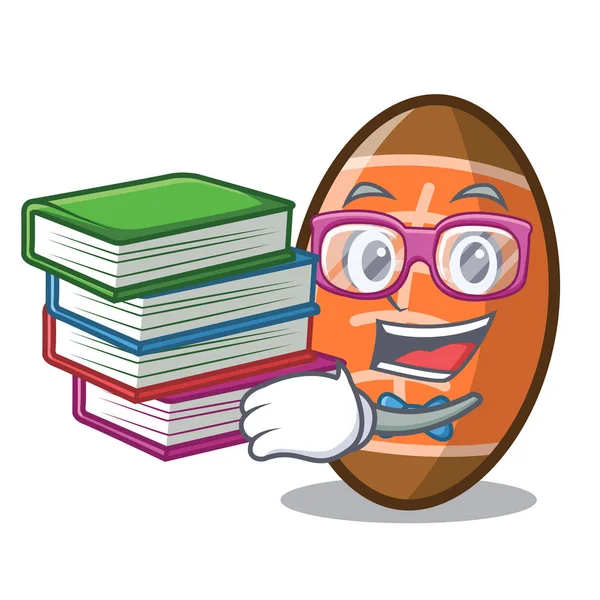Öğrenci kitap rugby topu maskot karikatür vektör çizim ile
