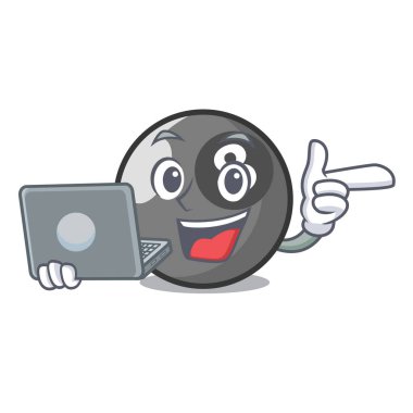 Dizüstü bilgisayar bilardo topu karakter karikatür ile