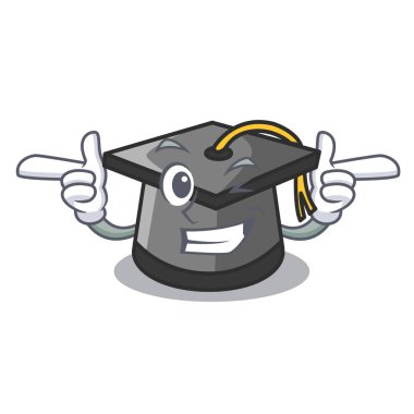 Wink mezuniyet şapka karakter karikatür vektör çizim