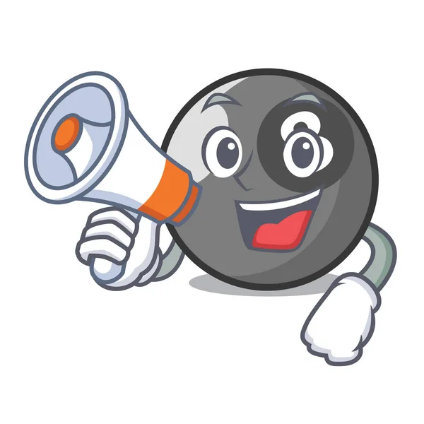 Con megafono biliardo palla personaggio cartone animato — Vettoriale Stock