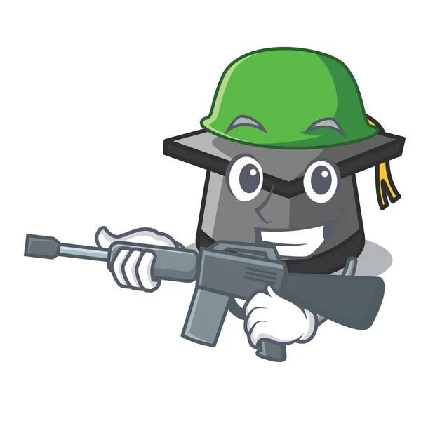 Army Graduation Hat Character Cartoon Vector Illustration — Stock Vector