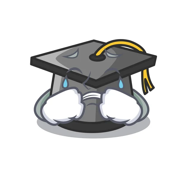 Crying Graduación Sombrero Mascota Dibujos Animados Vector Ilustración — Vector de stock