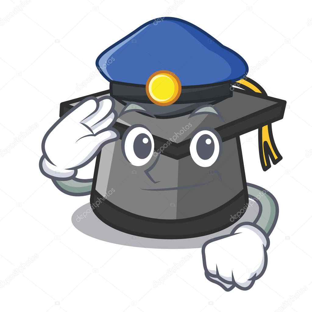 Police graduation hat character cartoon vector illustration