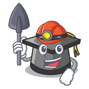 Madenci mezuniyet şapka maskot karikatür vektör çizim