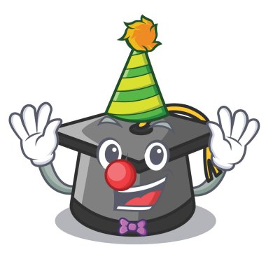 Palyaço mezuniyet şapka maskot karikatür vektör çizim