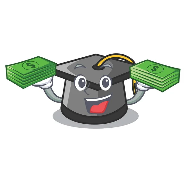 Com Dinheiro Graduação Chapéu Mascote Desenho Animado Vetor Ilustração —  Vetores de Stock