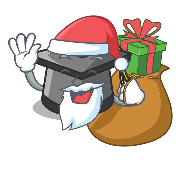 Weihnachtsmann Mit Geschenk Graduierung Hut Maskottchen Cartoon Vektor Illustration — Stockvektor