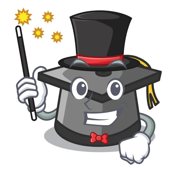 Magician Graduation Hat Mascote Cartoon Vector Illustration —  Vetores de Stock