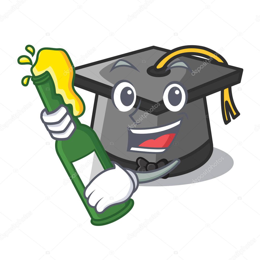 With beer graduation hat mascot cartoon vector illustration
