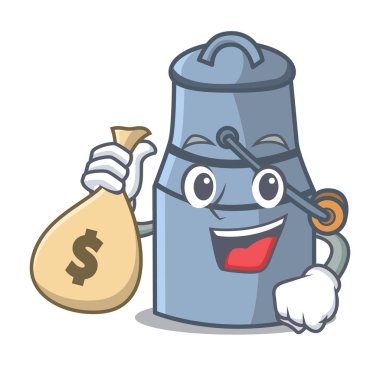 Para çantası ile süt karikatür karakter