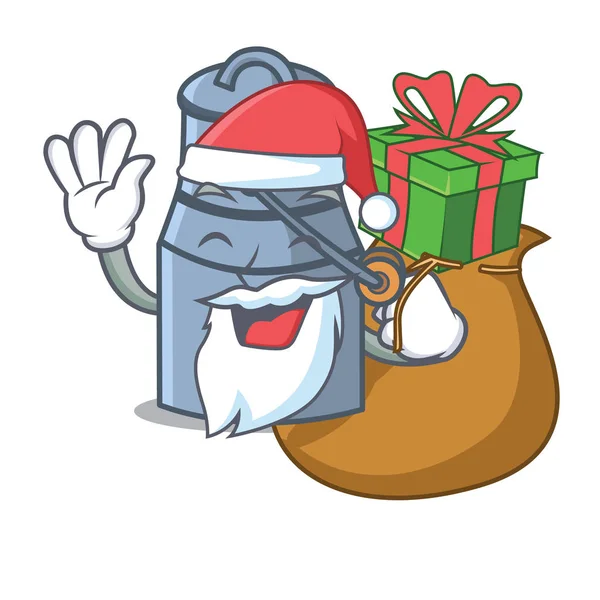 Santa con leche de regalo puede mascota de dibujos animados — Vector de stock