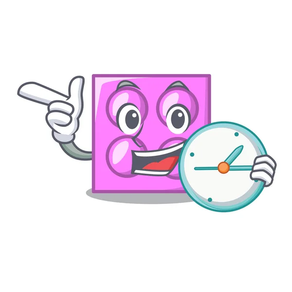 Με ρολόι παιχνίδι τούβλο χαρακτήρα κινουμένων σχεδίων — Διανυσματικό Αρχείο