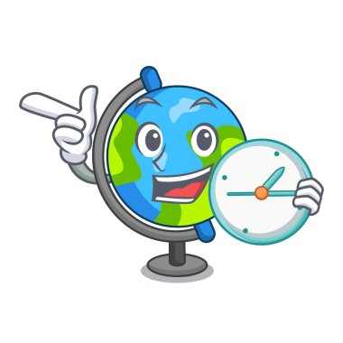 Saat küre karakter karikatür tarzı ile