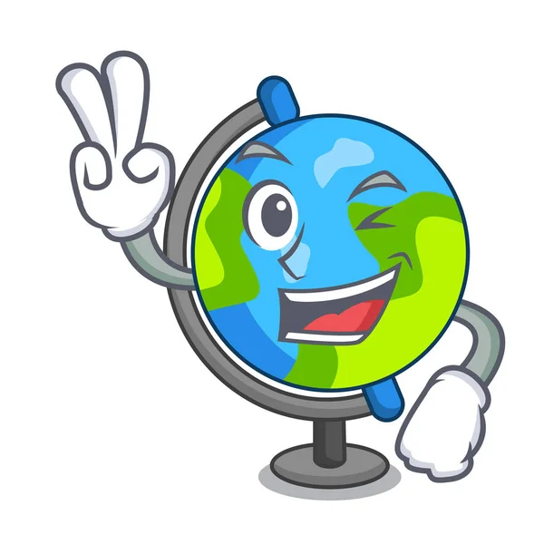 Zwei Finger Globus Charakter Cartoon-Stil — Stockvektor