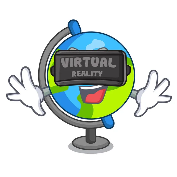Realtà virtuale globo mascotte stile cartone animato — Vettoriale Stock
