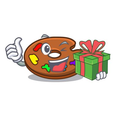 Hediye paleti maskot karikatür tarzı vektör çizim ile