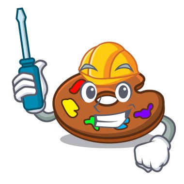 Otomotiv paleti maskot karikatür tarzı vektör çizim