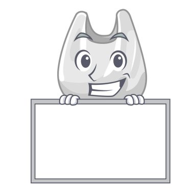 Tahta plastik torba karakter karikatür ile sırıtarak