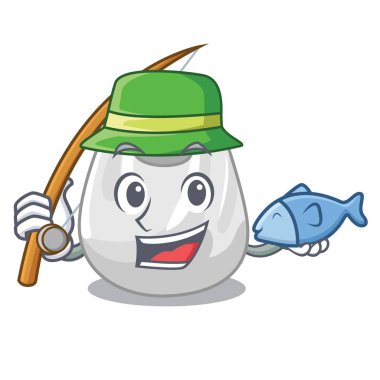 Balık tutma plastik torba maskot karikatür vektör çizim