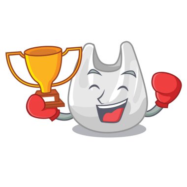 Boks şampiyonu plastik torba maskot karikatür vektör çizim