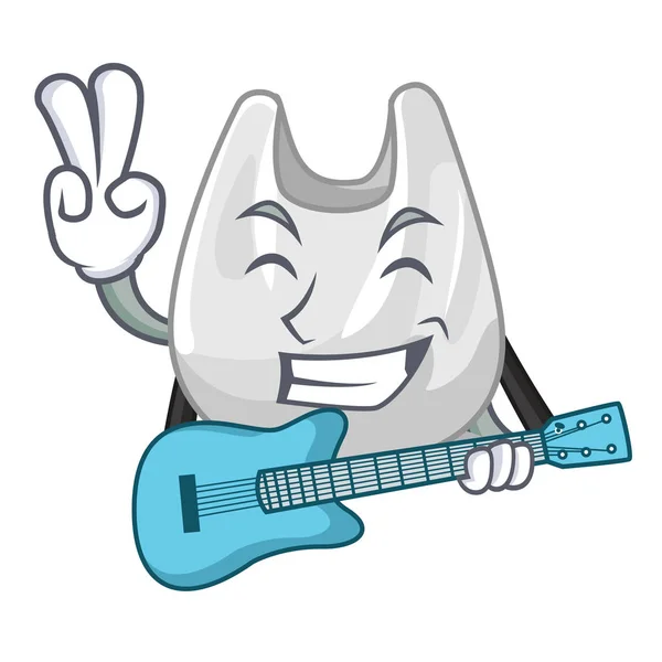 Con guitarra bolsa de plástico mascota de dibujos animados — Vector de stock