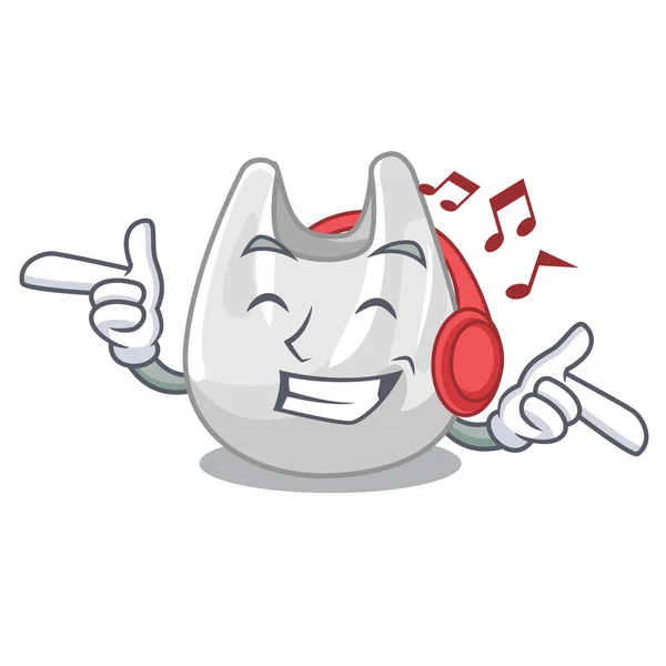Listening music plastic bag mascot cartoon — Stock Vector