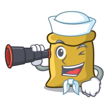 Denizci dürbün un maskot karikatür tarzı vektör çizim ile