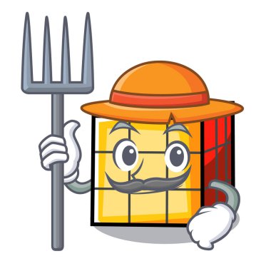 Çiftçi rubik küp karakter karikatür
