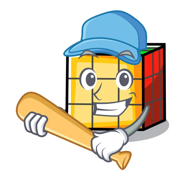 Jouer au baseball rubik cube personnage dessin animé — Image vectorielle