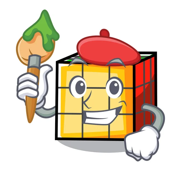 Artist rubik cube character cartoon — Stock Vector
