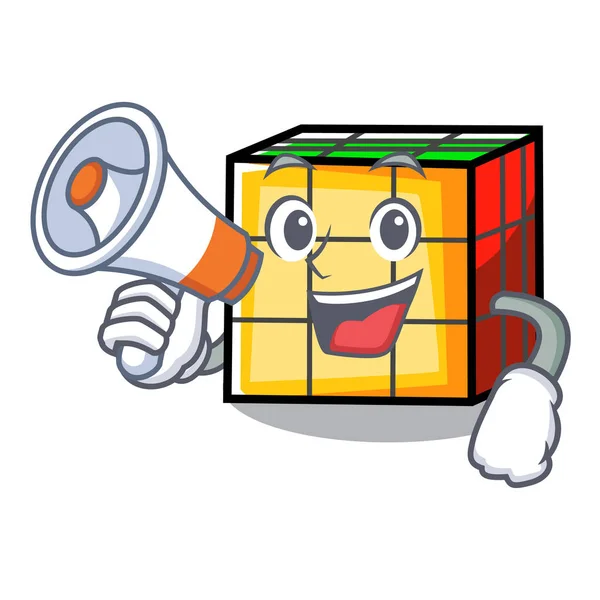 Mit Megafon Rubik Cube Charakter Cartoon — Stockvektor