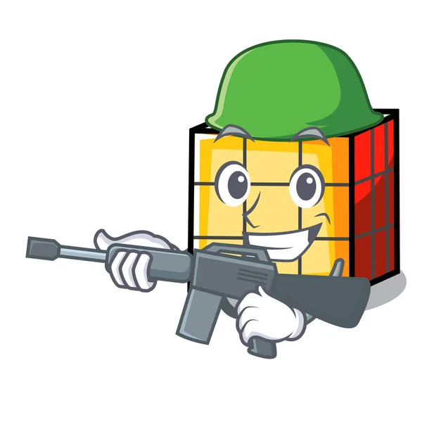 Ejército rubik cubo personaje de dibujos animados — Vector de stock