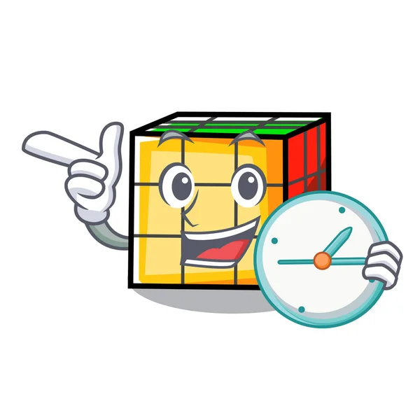 Mit Uhr Rubik Cube Charakter Cartoon — Stockvektor