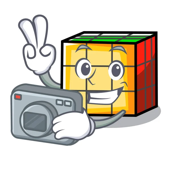 Fotograf Rubik Cube Maskottchen Karikatur — Stockvektor